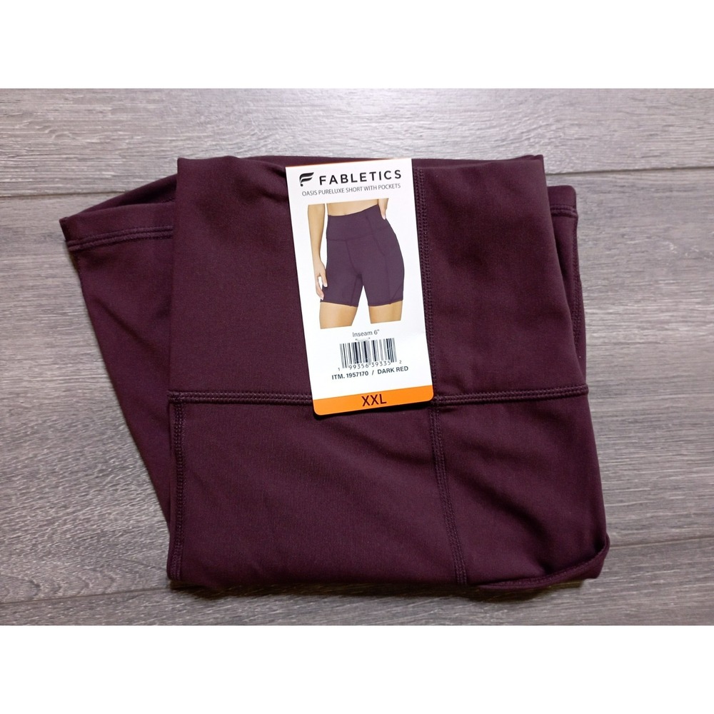 Fabletics Oasis Pureluxe Shorts with Pockets Womens 2XL Dark Red Biker Athletic